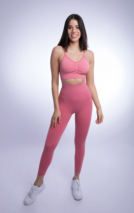 Jasmine Seamless Set with Crop Strap Top and Legging S Peach