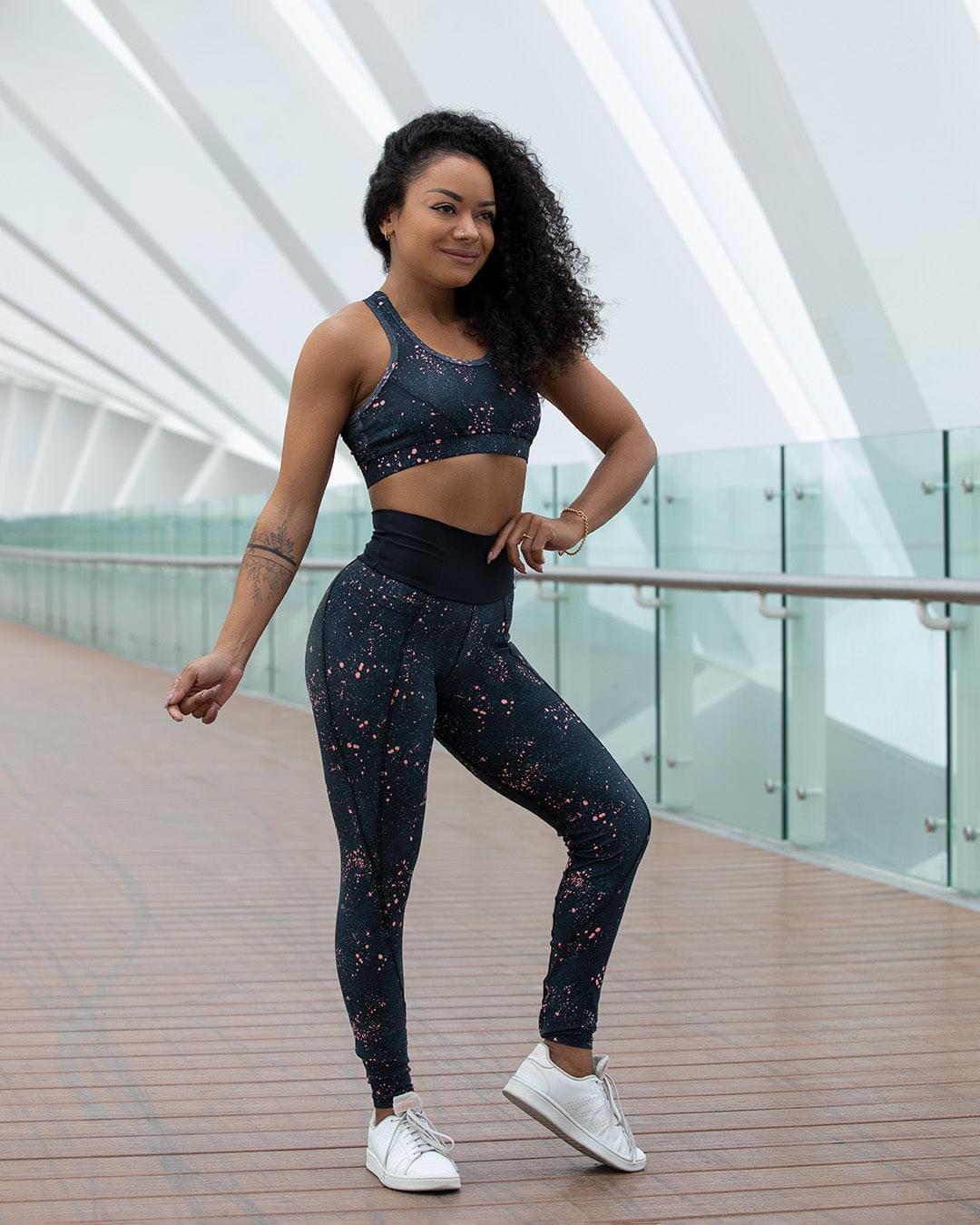 Coral Leggings Black with Orange Dots